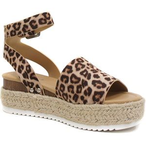 Soda • Open Toe Buckle Ankle Strap Espadrille Synthetic Sandals